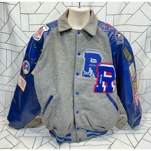 Vintage Letterman Jacket Patched JROTC Band Grey Blue Mens Size XXL